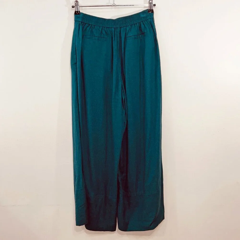 New BR Linen Blend Wide Leg Cropped Pants Teal XXS